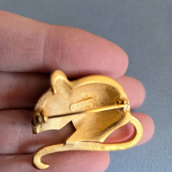 D'Orlan vintage gold tone and rhinestones mice brooch. - Picture 5 of 5